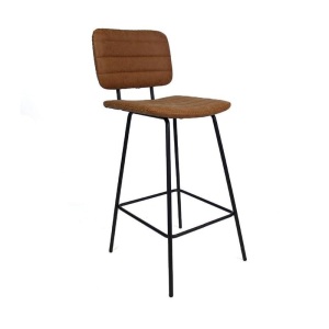 Barkruk met rugleuning (industrieel) cognac leer