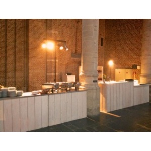 Set steigerhout buffet tafel met RVS bovenblad 150x75cm (wit)