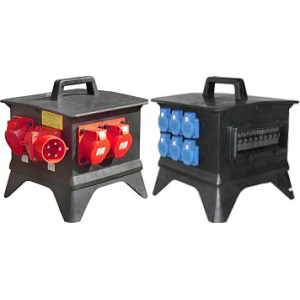 CEE 32A distro 32A in -> 2x 32A uit 3x16A schuko uit gezekerd