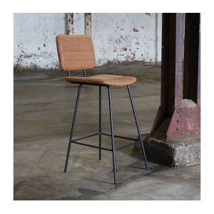 Barkruk met rugleuning (industrieel) cognac leer